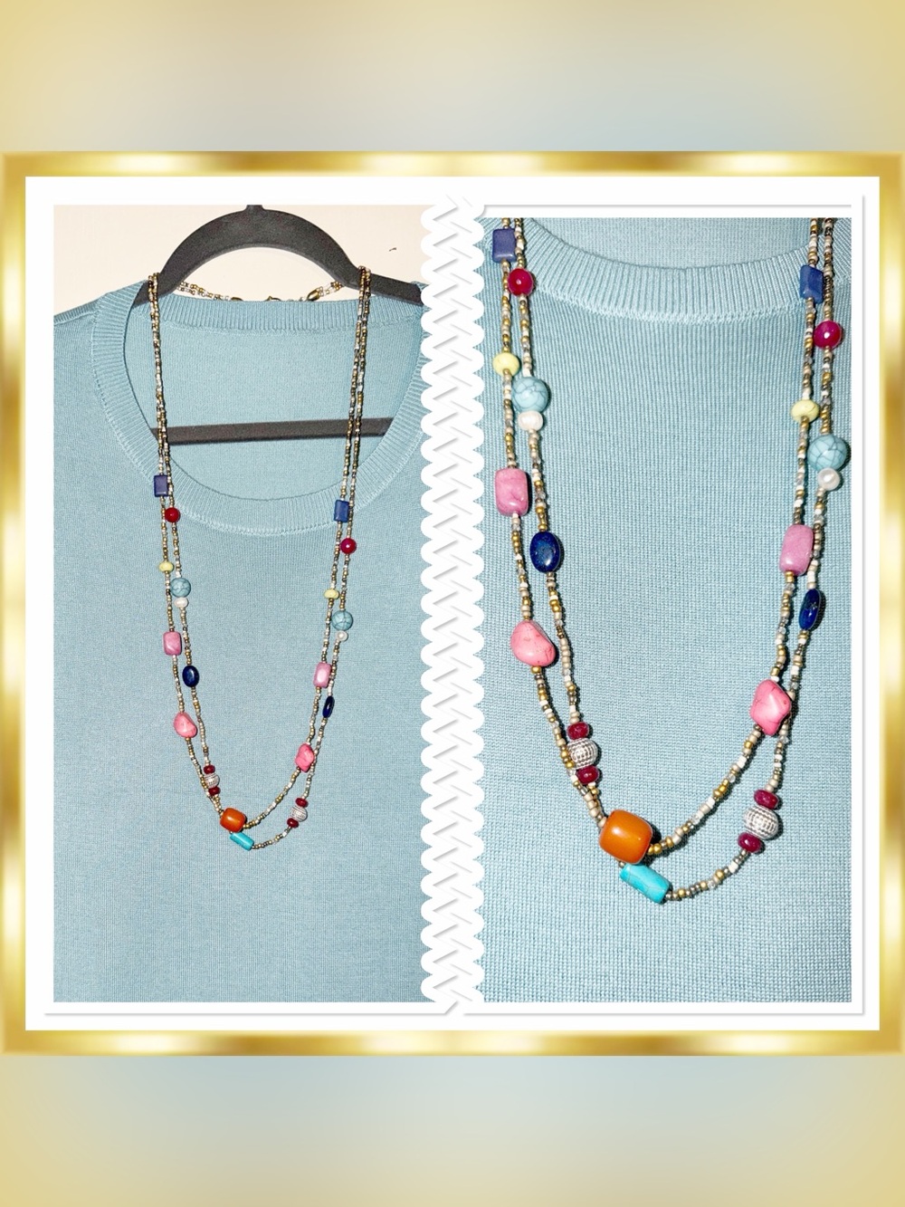Chico's  Multi Color Beaded Double-Strand Long Sweater Necklace - women jewelry